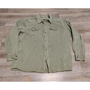 Levis Shirt Mens X-Large Green Twill Red Tab Button Up Work Utility Outdoors